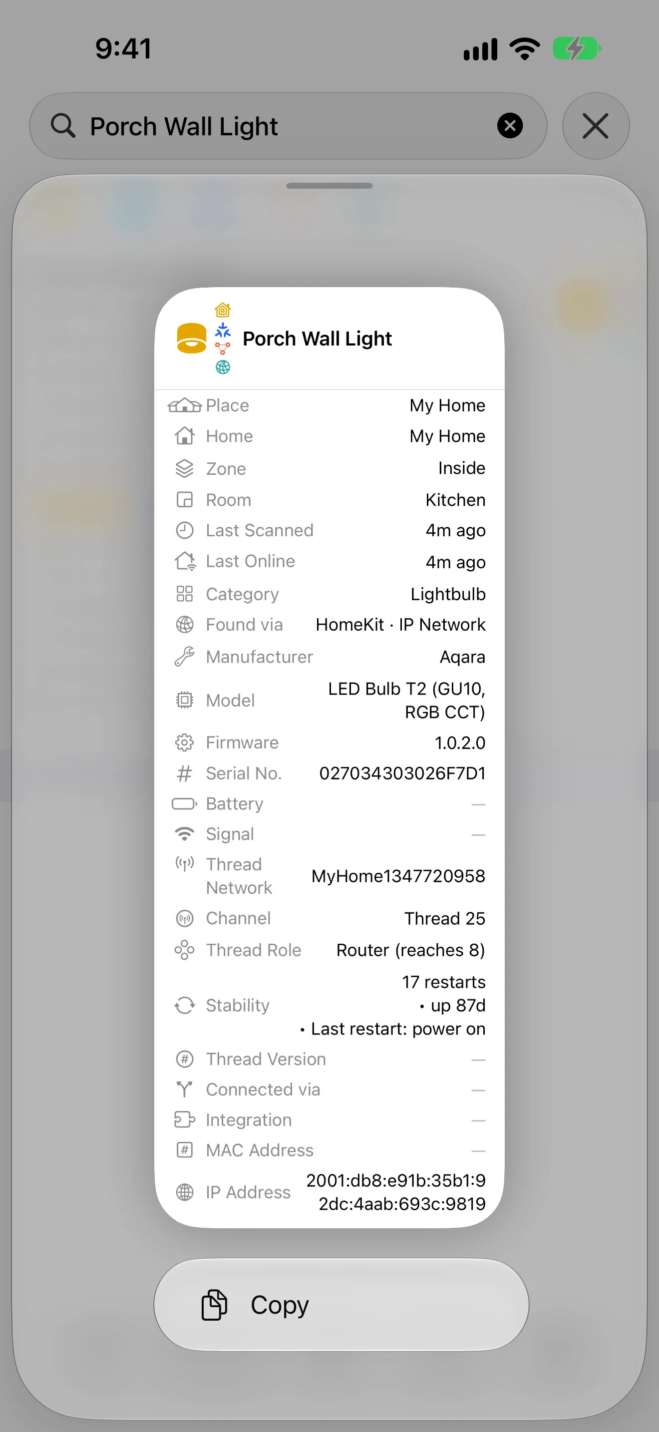 Long press to copy all device details