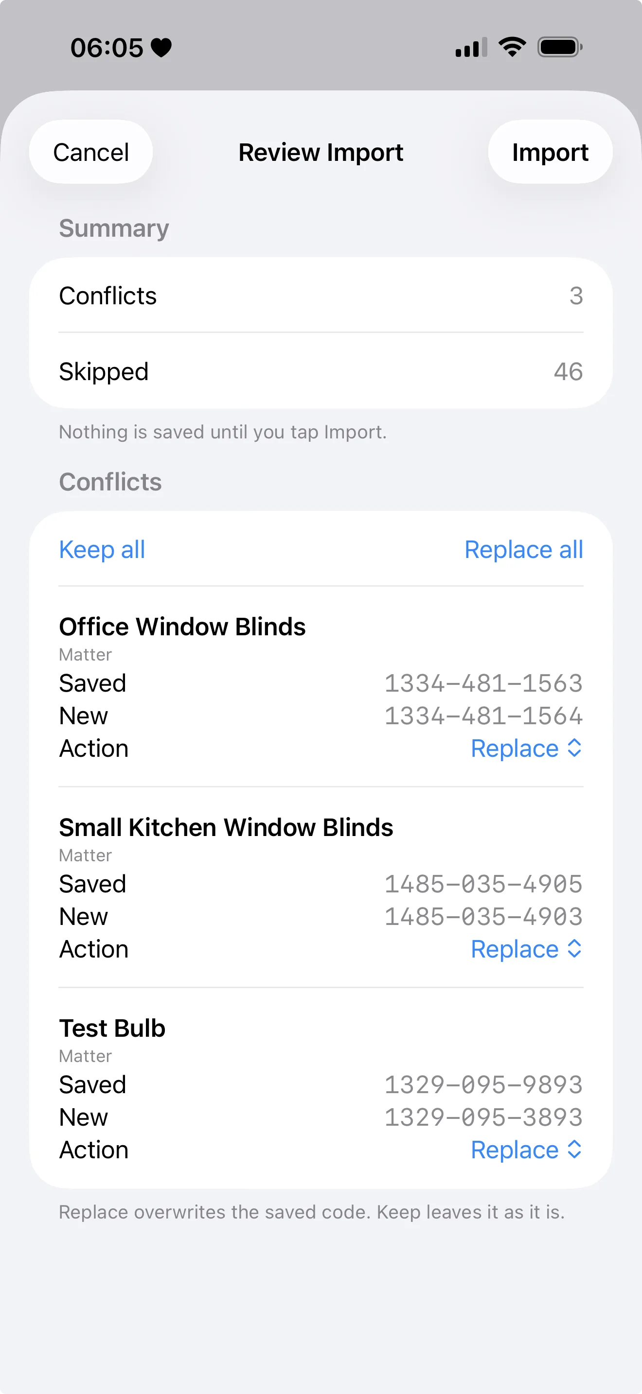 Review what an import will change before anything is saved