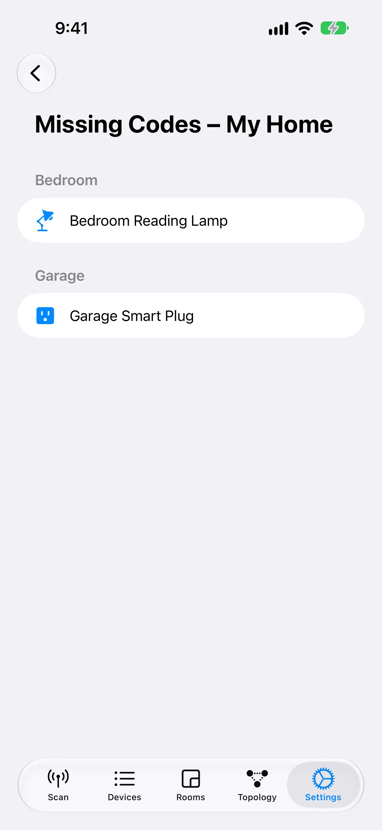 Devices that can hold a code but don't have one yet, room by room