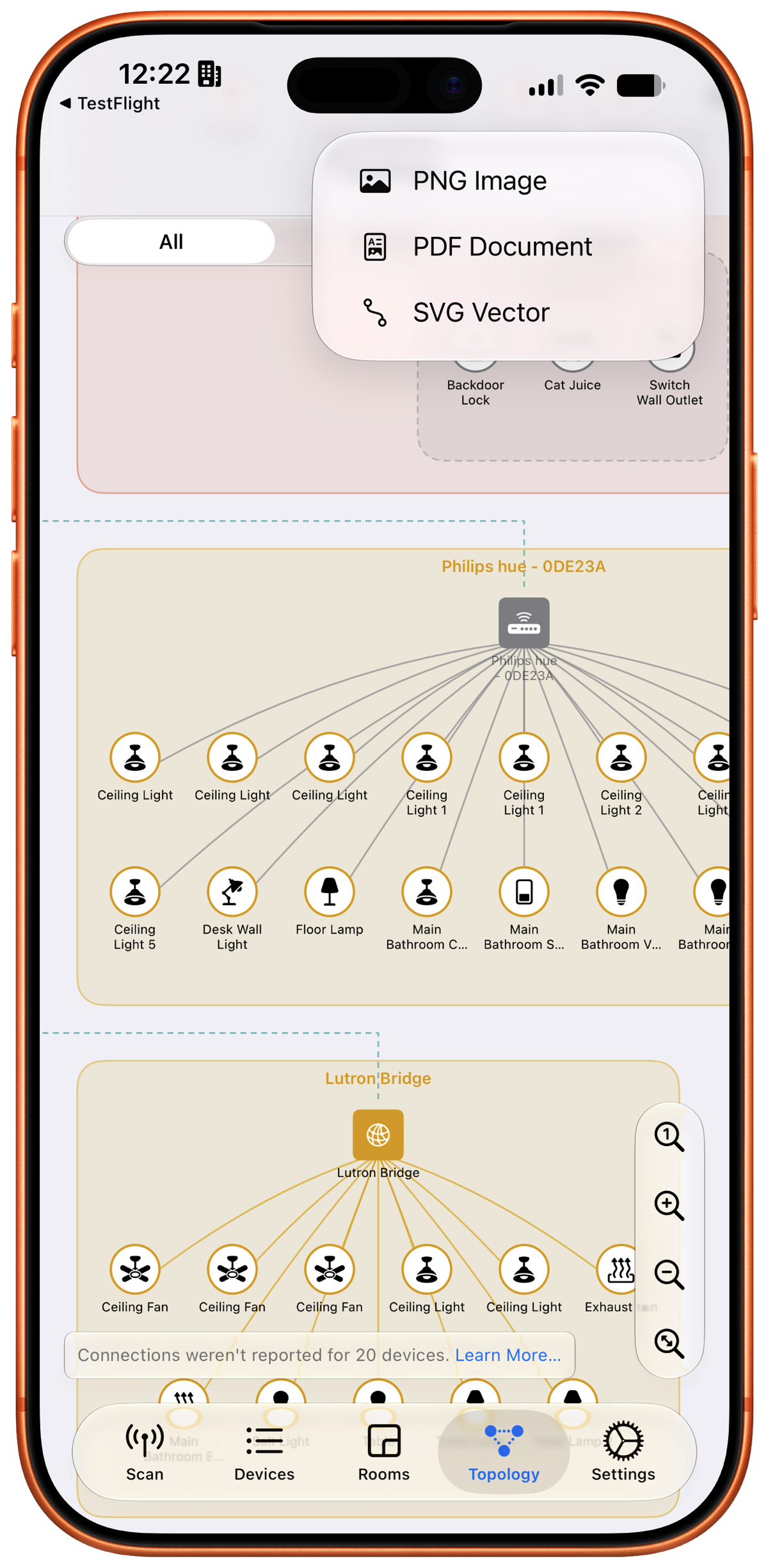 Thread topology map in HomeMapper on iPhone
